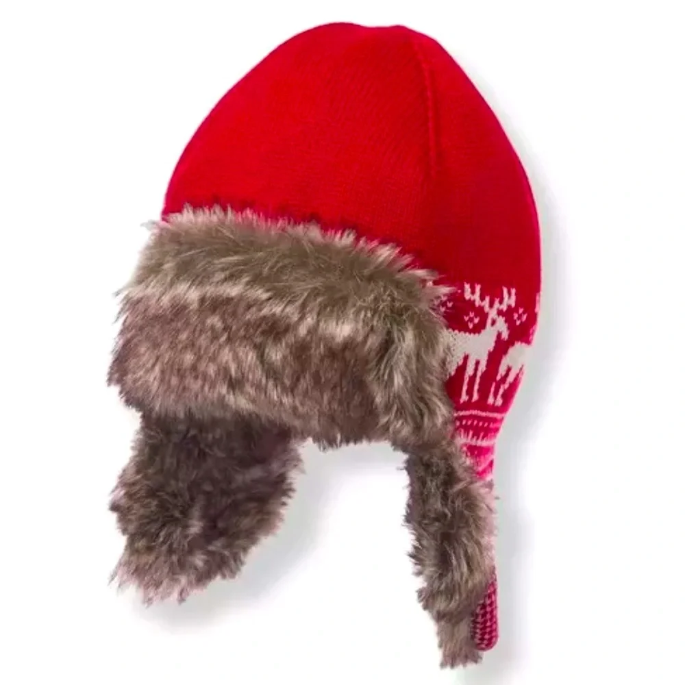 Janie & Jack Fair Isle Trapper Hat Faux Fur Sz 2-3T